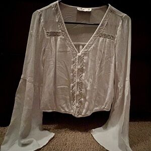 Hollister White Button-Down Blouse with Lace Detail